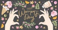 Women Day greeting card with hand drawn flowers background. Royalty Free Stock Photo