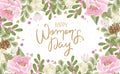 Women Day greeting card with hand drawn flowers background. Text lettering for 8 March Woman holiday. Royalty Free Stock Photo