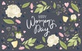 Women Day greeting card with hand drawn flowers background. Royalty Free Stock Photo