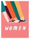 Women day 8 of march card or poster with women protesting together. Feminism illustration with inspirational text quote in vector. Royalty Free Stock Photo