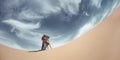Women in desert landscape. Travel concept.