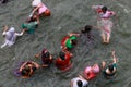Women devotees take bath in the river Godavari