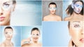 Collage of portraits of young women with laser holograms Royalty Free Stock Photo