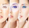 Women with digital laser hologras on their eyes Royalty Free Stock Photo