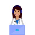 Women doctor, headset, laptop