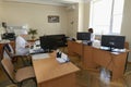 Women doctors working at laptops in the medical staff room. City children hospital 1. Kyiv, Ukraine