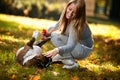 Women And Dog Outdoor Royalty Free Stock Photo