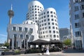 Gehry Buildings and Rhine Tower, Medienhafen, Media Harbor, Media Harbour, Dusseldorf. Royalty Free Stock Photo