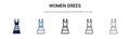 Women drees icon in filled, thin line, outline and stroke style. Vector illustration of two colored and black women drees vector