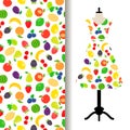 Women dress fabric with fruits pattern