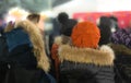 Women dressed in warm jackets. View from the back