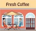 2 Women drinking coffee at a cafe outside vector