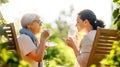 women drinking tea in the garden Royalty Free Stock Photo