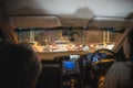 Women driving a car and traffic jam in Bangkok at night Royalty Free Stock Photo