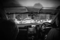 Women driving a car and traffic jam in Bangkok at night Royalty Free Stock Photo