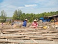 Women drying fish, traditional vietnamese food ingredient, Phu Q