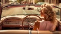 Women Embracing Retro Glamour on a Classic Car Ride. Generative AI