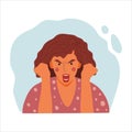 Women emotional portrait, hand drawn flat design concept illustration of angry girl, female face and clenched fists Royalty Free Stock Photo