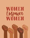 Women empower, female empowerment, brown power, feminine, feminist pride, hands fist raised, retro graphic design, gender equality