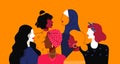 Women empowerment. Cartoon people of different nationalities and religions. Female power community, sisterhood union Royalty Free Stock Photo