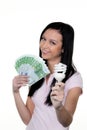 Women with energy-saving lamp. Energy lamp Royalty Free Stock Photo