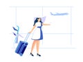 Women enjoy vacations and adventures by taking pictures. Female character concept in flat style. Vector illustration