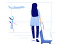 Women enjoy vacations and adventures. walking with suitcase. Female character concept in flat style. Vector illustration