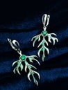 Women ethnic fantasy leaf silver steel green emerald earrings gemstone jewelry photo