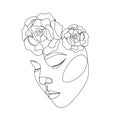 Women face with flowers one line drawing. Women and rose. Beauty and fashion. Vector illustration