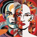 Women face in the style of Picasso. Cubism woman. Vector illustration..