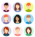 Women faceless avatars. Female human anonymous portraits, woman round vector profile avatar icons, website users head