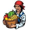 Women farmer and basket of fruits