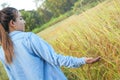 Women farmer in ripe wheat field Royalty Free Stock Photo