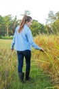 Women farmer in ripe wheat field Royalty Free Stock Photo