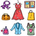 Women fashion clothes object doodles