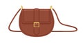 Women fashion crossbody saddle bag with shoulder strap. Modern small leather flap handbag with golden buckle. Stylish