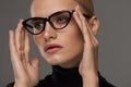 Women Fashion Glasses. Girl In Eyewear Frame, Stylish Eyeglasses Royalty Free Stock Photo