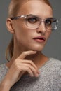 Women Fashion Glasses. Girl In Stylish Grey Eyeglasses, Eyewear Royalty Free Stock Photo