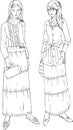 Women Fashion Long Skirt Line Art Vector Illustration