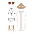 Women fashion summer set with white color bikini and beach kimono