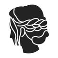 Women with fashionable hairstyle black glyph icon. Hairdresser service. Hair weaving. Pictogram for web page, mobile app, promo.