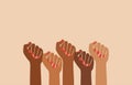 Women female empowerment, black fist people, brown power, black history month, feminine, feminist pride, hands raised, retro