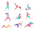 Women fitness exercise posture vector illustrations