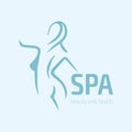 Women fitness logo icon. Sports, health, spa, yoga, beauty vector logo. Woman silhouette logo. Diet logo. Spa salon logo Royalty Free Stock Photo