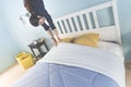 Women is floating out against gravity off her Bed wanting to go to bed Royalty Free Stock Photo