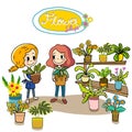 Women in flowers and gardening shop cartoon vector