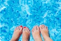 Women foot splashing in swimming pool