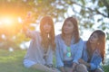 Women Friend Laughing and Looking at Cell Phone Royalty Free Stock Photo