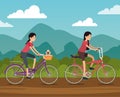 Women friends ride bicycle vehicle to do exercise