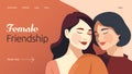 Women friendship concept in flat vector design. Lesbian female couple hugging as metaphor of empathy and support. Girls in love ot